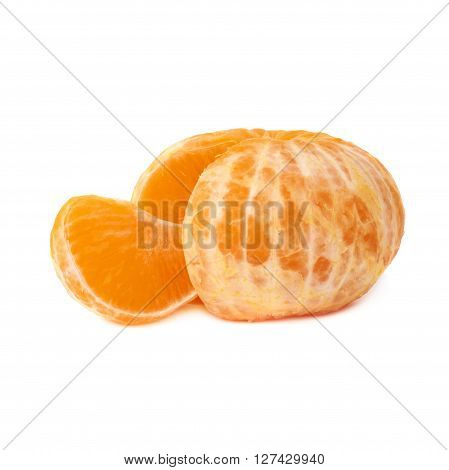 Fresh juicy peeled cleaned tangerine ripe fruit isolated over the white background