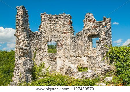 Ruined walls of the old abandoned medieval fortress Samobor, Croatia