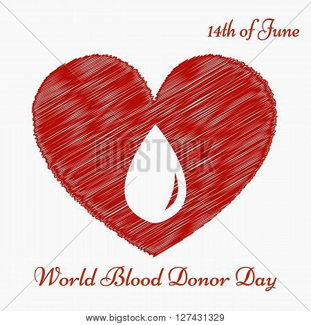 Blood donation motivation poster. World Blood Donor Day Banner. Blood drop with hearts. Save the Life.