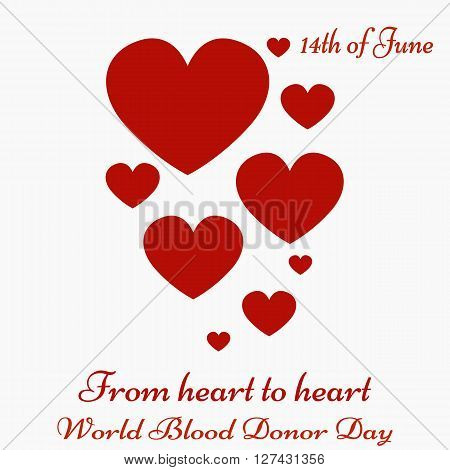 Blood donation motivation poster. World Blood Donor Day Banner. Blood drop with hearts. Save the Life.