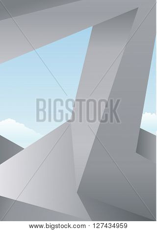 Background with abstract architectural constructions of concrete against the sky