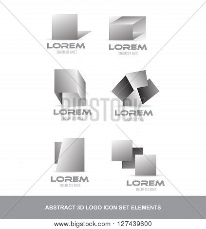 Vector company logo icon element template abstract black white grey 3d set