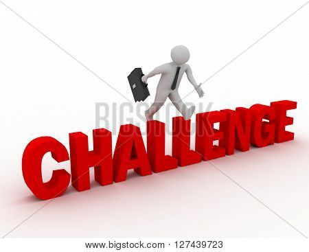 3D Businessman Jumping Over 'challenge' Word With White Background