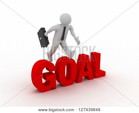 3D Businessman Jumping Over 'goal' Word With White Background