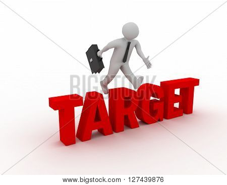 3D Businessman Jumping Over 'target' Word With White Background