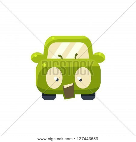 Outraged Green Car Emoji Cute Childish Style Character Flat Isolated Vector Icon