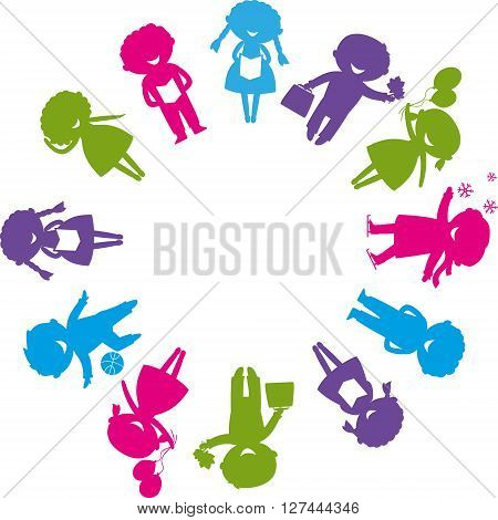 Cute colored children's silhouettes around the World.