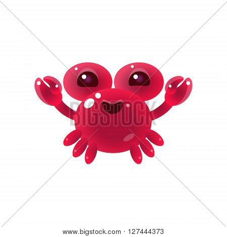 Pink Balloon Crab Character Flat Isolated Vector Image In Childish Primitive Style On White Background