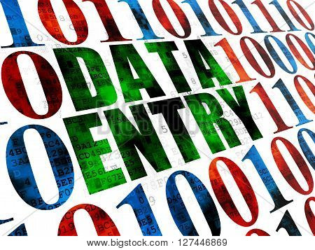 Information concept: Pixelated green text Data Entry on Digital wall background with Binary Code