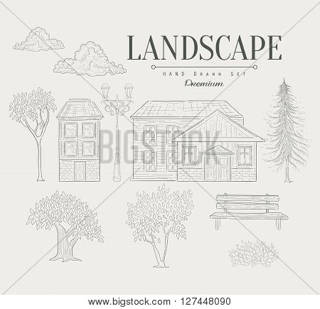 Landscape Vintage Vector Hand Drawn Design Card