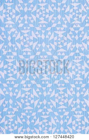 Close Up Of Blue Tradtional Design Printed On Textured Cotton - Abstract Fashion Background