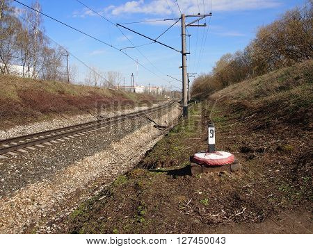 The hundred-meter sign established along lines of the railroads for designation of distances