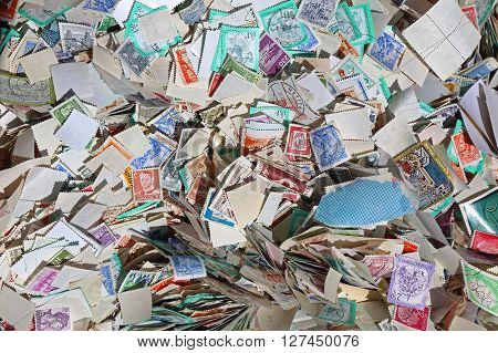 Unsorted Used Postage Stamps at Flea Market