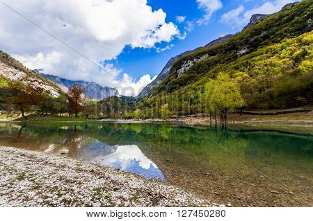 Turquoise Lake In The Mountains.