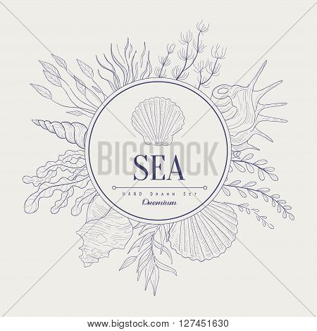 Sea Vintage Vector Hand Drawn Design Card