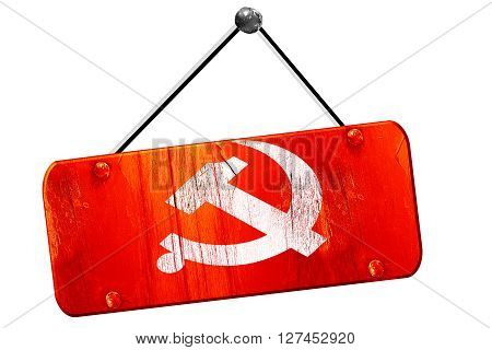Communist sign with red and yellow vivid colors, 3D rendering, red grunge vintage sign