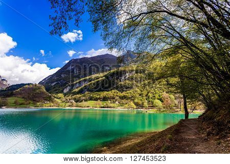 Turquoise Lake In The Mountains.