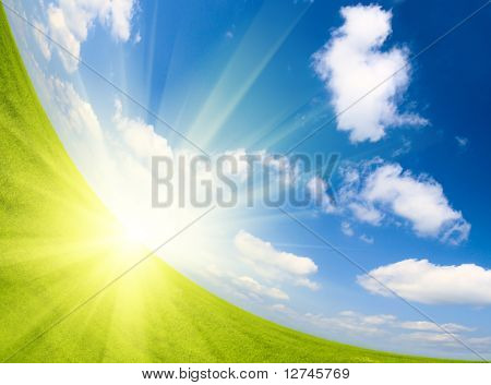 campo de linho e azul céu