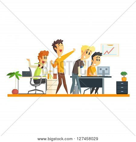 Office Team Chering Flat Vector Graphic Geometric Style Illustration On White Background