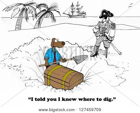 Business cartoon about digging for money and finding it.