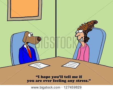 Business cartoon about being stressed around the boss.
