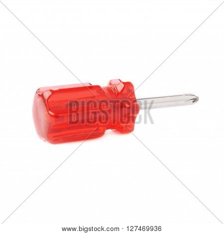 Cruciform screwdriver with the red handle isolated over white background