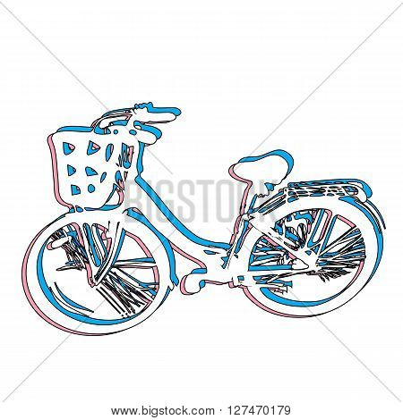 isolated vector illustration of a chlid's bicycle with a basket with a blur effect