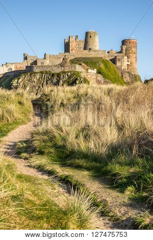 Bamburgh Castle on the Northumberland coast in England