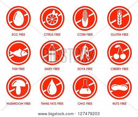Set of allergen icons.  vector illustration. free
