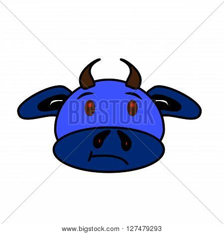 Blue funny bull with red eyes and small horns