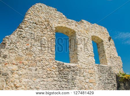 Windows holes in old ruined medieval fortress Samobor, Croatia