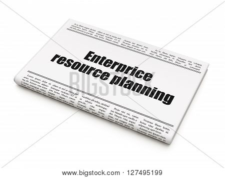 Business concept: newspaper headline Enterprice Resource Planning on White background, 3D rendering