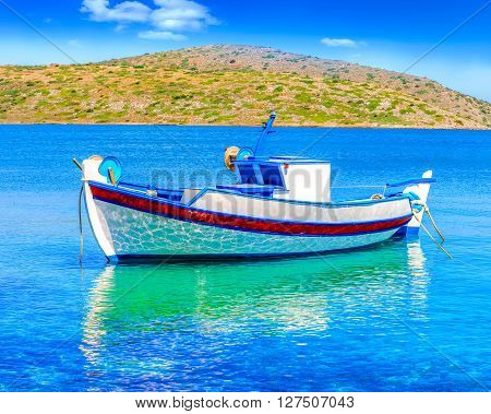 Fishing Boat Off The Coast Of Crete, Greece