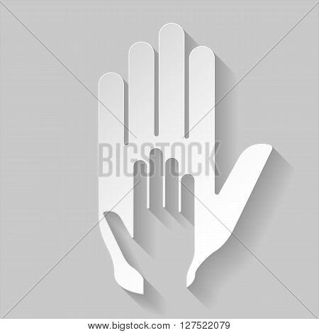 Hand in hand illustration in paper style. Idea of assistance help and cooperation