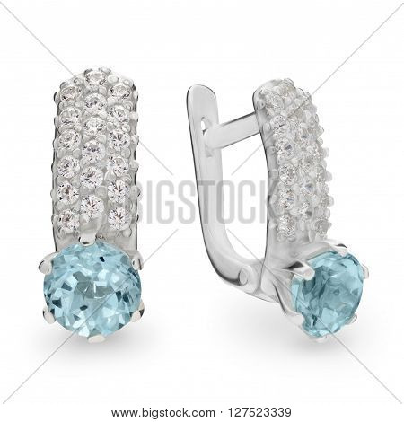 A Pair Of Aquamarine And Diamond Earrings