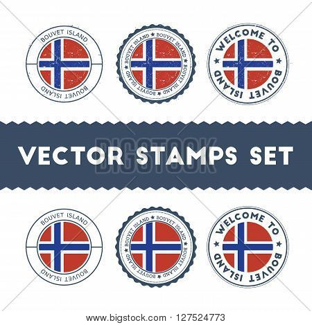 Bouvet Island Flag Rubber Stamps Set. National Flags Grunge Stamps. Country Round Badges Collection.