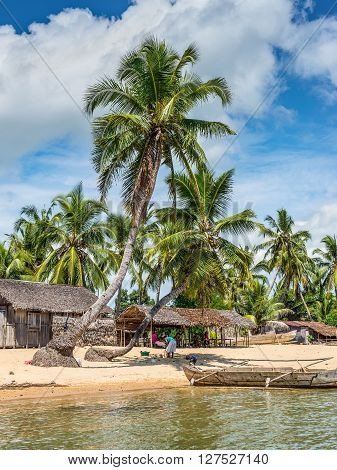 Ambatozavavy Nosy Be Madagascar - December 19 2015: Malagasy typical village on the beach in Nosy Be island north of Madagascar.