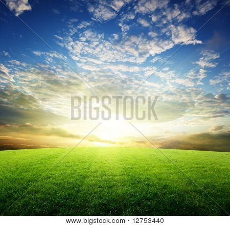 Feld Gras und Sonnenuntergang