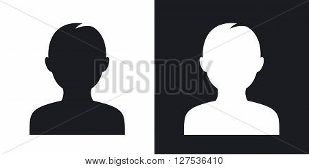 Male user icon vector. Two-tone version on black and white background
