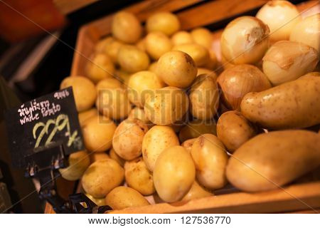 Patato In Basket On Market Place .