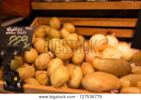 Patato In Basket On Market Place .