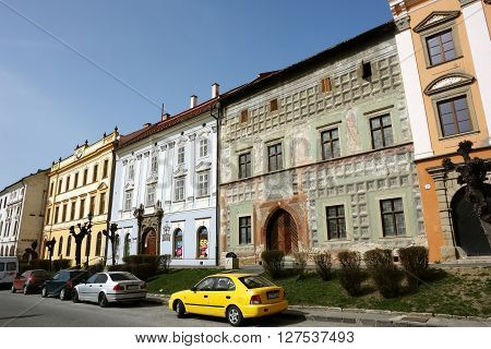 Levoca PRESOV SLOVAKIA - APRIL 03 2016: View on the old colored houses in historical center of Levoca Slovakia.