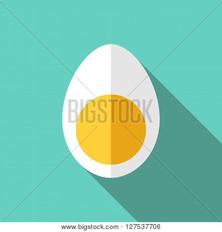 Boiled chicken egg cut in half. White and yolk. Flat style with long shadow. Easter food breakfast protein diet and cooking concept. EPS 8 vector illustration no transparency