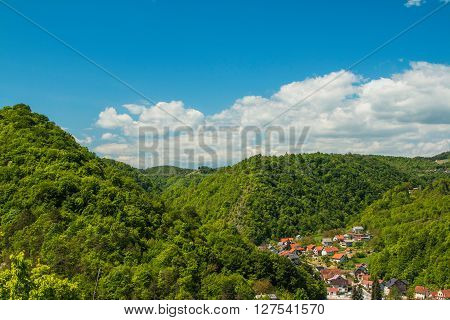 Idyllic mountain landscape in Zumberak, Croatia, view from old Samobor fortress