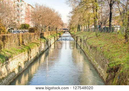 suburb canal bologna reno river autumn city emilia romagna