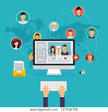 Social Network And Teamwork Concept For Web And Info Graphic. Set Of People Avatars And Icons. Hands