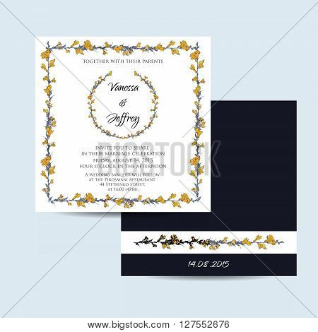 wedding invitation card with abstract floral background