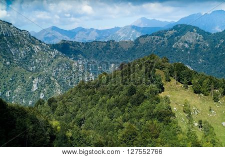a beautiful view of Piani d'Erna (part of the Alps) near Lake Como in Italy