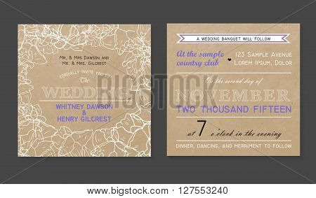 Floral wedding invitation card on craft paper
