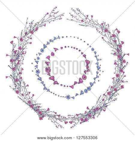 Vector floral wreath with hand drawn branch of flax